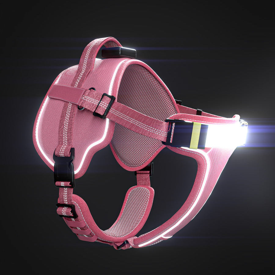 Side view of the light up harness highlighting its comfortable fit and design.